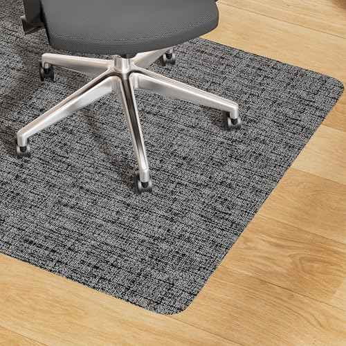Yecaye Office Chair Mat for Hardwood Floor,45" x 53" Under Computer Desk Floor Protects for Rolling Chair,Non Slip PVC Woven Gaming Chair Mat,Not for Carpet (Blackwhite, 45" x 53")