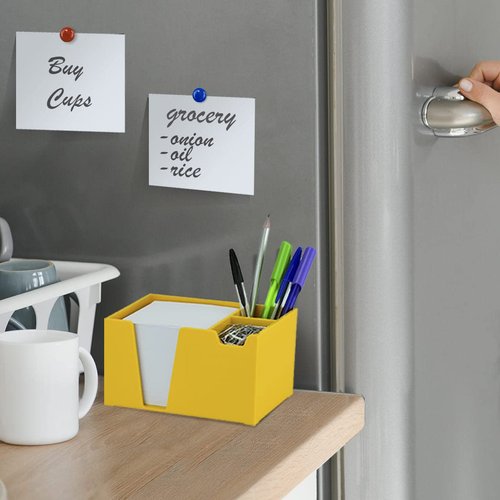 Acrimet Desktop Organizer Pencil, Pen, Paper, Clip, Caddy Holder (Plastic) (White Paper Included) (Solid Yellow Color)