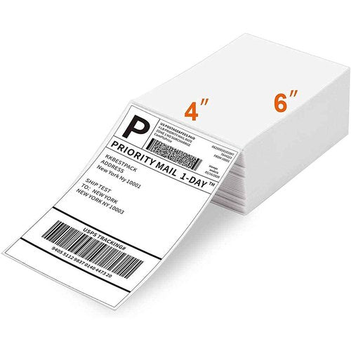 MPRT Fanfold 46 Direct Thermal Shipping Labels - White Mailing Postage Paper for Thermal Printer, Permanent Adhesive - 4 Stacks, 4000 Labels