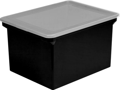 Storage Plastic File Tote Storage Box with Snap-On Lid, Letter/Legal Size, Black/Silver (61528A01C)
