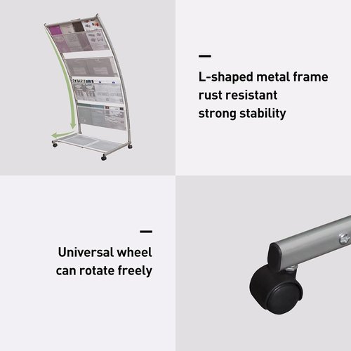 XIDIANOK Brochure Display Stand, Floor-Standing Magazine Rack with 4 Pockets, Information Rack With casters Easy to Move for Trade Show Exhibitions Office Retail Store 44.1" H