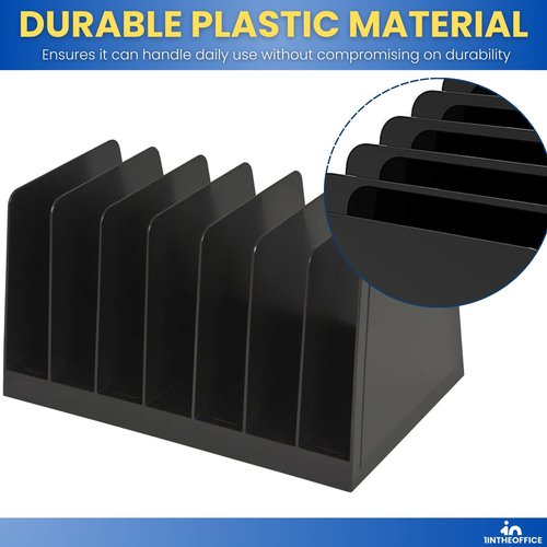 1InTheOffice Desktop File Organizer Vertical, Mail Organizer, 7 Compartments Office File Sorter, 4-3/4" H x 8-3/4" W x 5-1/2" D, Plastic, Black 2 Pack