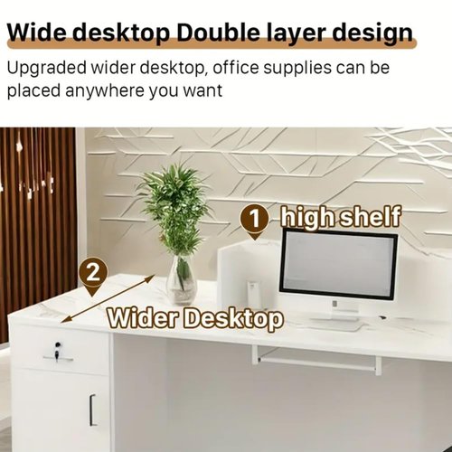 Pubaerkk Modern Reception Desk with Light, 66'' Front Desk Reception Counter, Wooden Retail Counter Table, Checkout Counter for Reception Room, Lobby, Retail, Store, Shop,B,Right