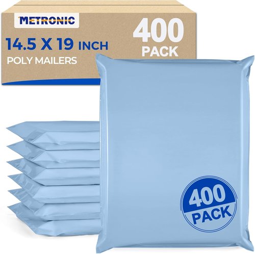 Metronic Poly Mailers - Large Self-Seal Shipping Bags for Clothes | 14.5x19 Inches, 400pcs, Waterproof Light Blue