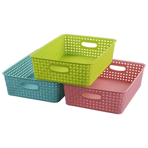 EudokkyNA Plastic Shallow Storage Basket Trays, Office Paper Trays Set of 3