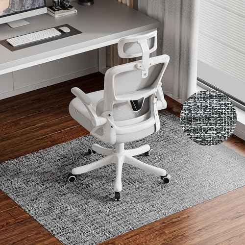 Delamu Office Chair Mat for Hardwood Floor, Non-Slip PVC Woven Computer Desk Chair Mat, 45"¡¿53" Heavy Duty Hard Floor Protector for Rolling Chairs, Black & White, Not for Carpet
