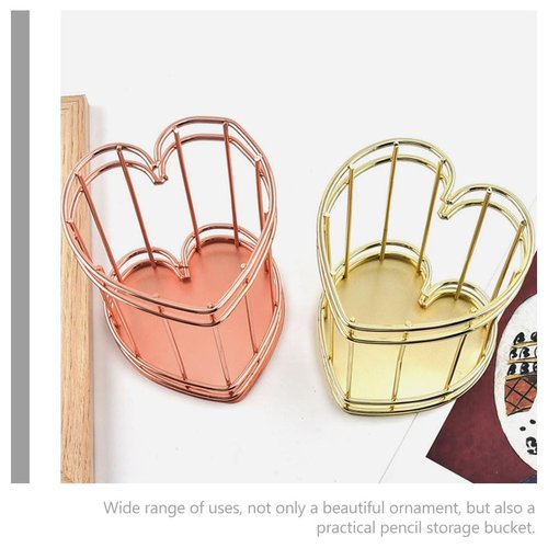 iplusmile Iron Heart Pen Holder Heart Pen Container Desk Containers Wire Makeup Brush Cup Pencil Holder Metal Pen Holder Office Desk Accessories Storage Basket Miss Stainless Steel Desktop