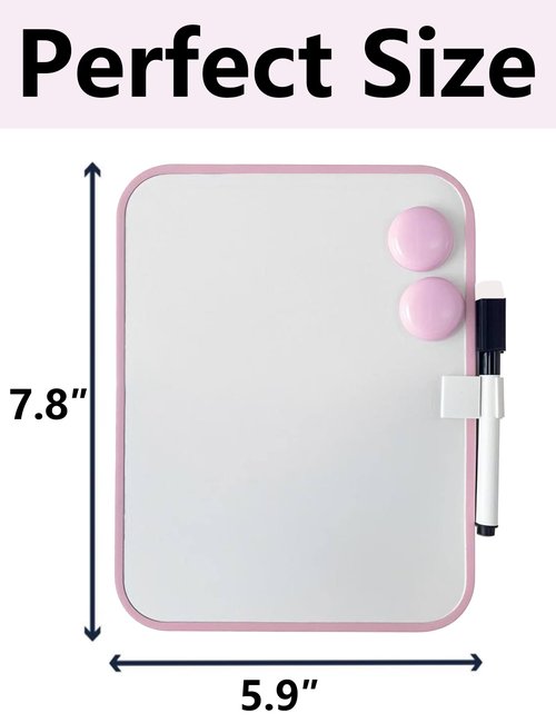 Magnetic Dry Erase Board for School Locker, 6" x 8", Erasable Notepad, Pink Framed with Marker and 2 Magnets - Portable Small Drawing Teaching Whiteboard for Classroom, Home, Office, Desk Accessories