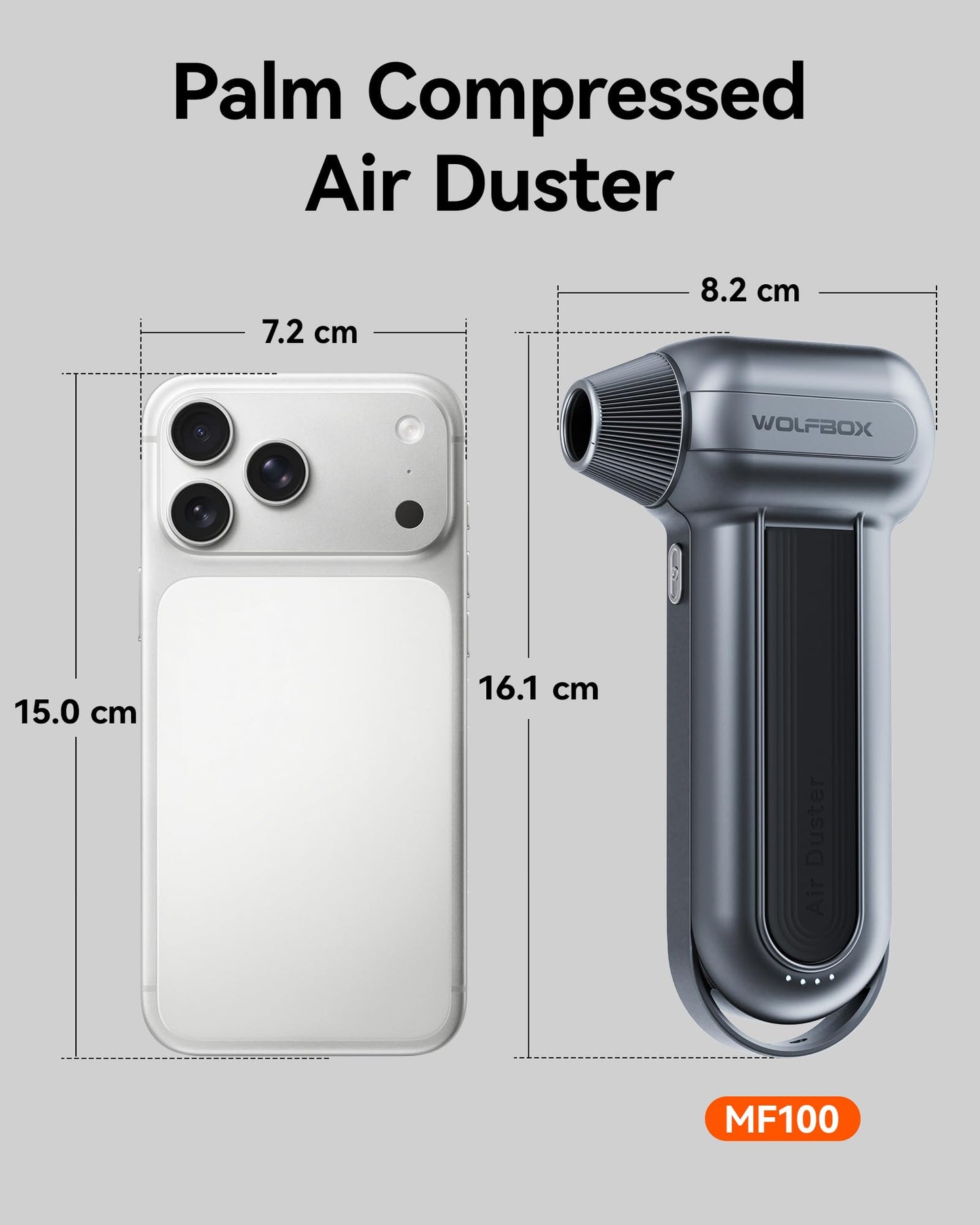 WOLFBOX MF100 Electric Air Duster-150000RPM Super Power Cordless Air Duster, Rechargeable Brushless Motor Durable Blower, 3-Gear Adjustable Dust Blower for Computer, Keyboard, Outdoor, House and Car