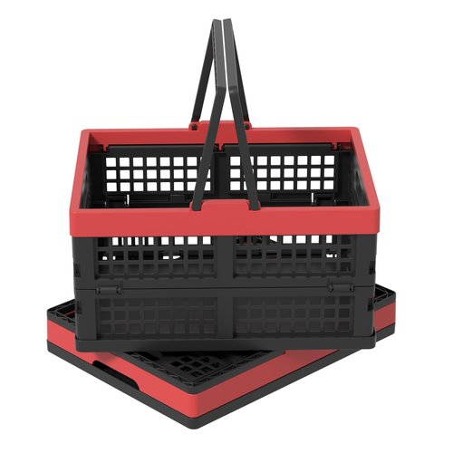 Nihenok 2 Pack Foldable Plastic Grocery Shopping Basket, Collapsible Storage Crates with Handle, 15 L