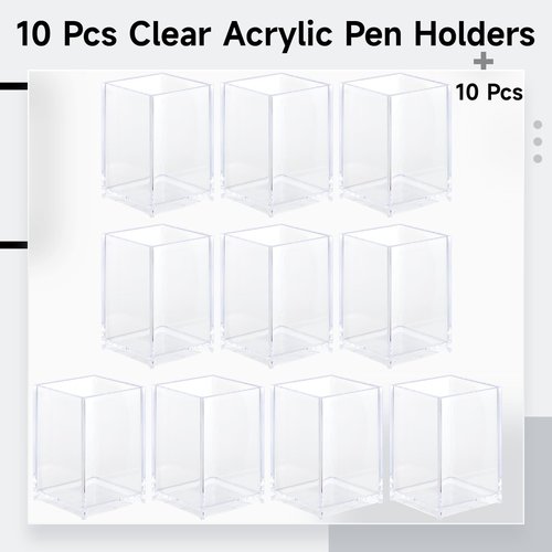 10 Pack Clear Acrylic Pen Holder Makeup Brush Holder Desktop Pencil Organizer Acrylic Pencil Cup Stationery Office Organizer Accessory for Office School Makeup Desk