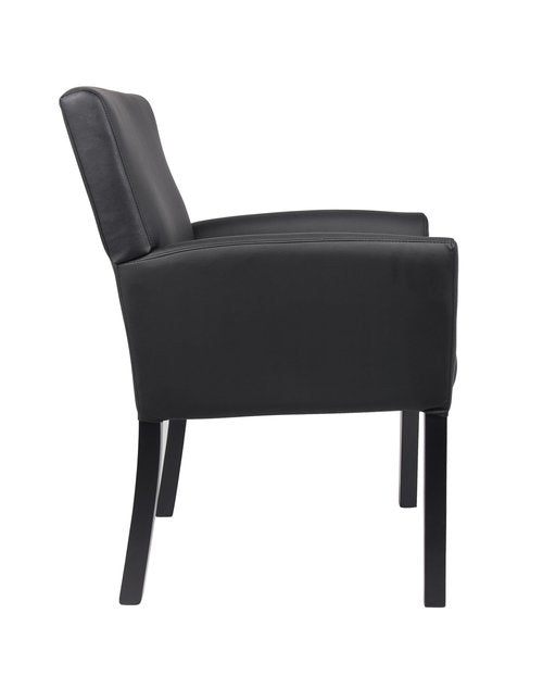 Boss Office Products Executive Box Arm Chair with Mahogany Finish in Black, 25.5"D x 24.5"W x 35.5"H