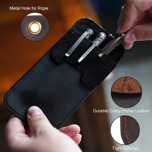 VIPERADE PJ22 Pocket Protector, Double Storage Pocket Protectors for Men, Pencils, Tools and Cards, Leather Pen Holder Organizer, Pen Pocket Protector for Shirts, Lab Coats, Pants, Pen Sleeve(Black)