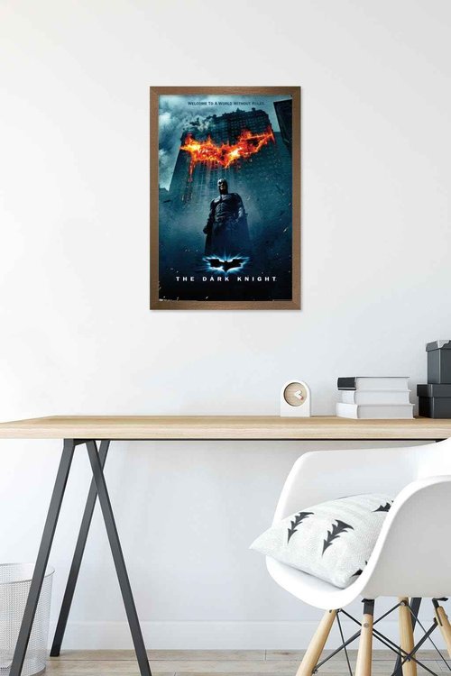 Trends International DC Comics Movie - The Dark Knight - Batman Logo on Fire One Sheet Wall Poster, 14.725" x 22.375", Bronze Framed Version