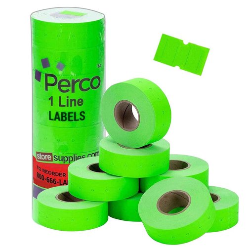Perco 1 Line Price Gun Kit with 9,000 White Labels and Fluorescent Green Labels