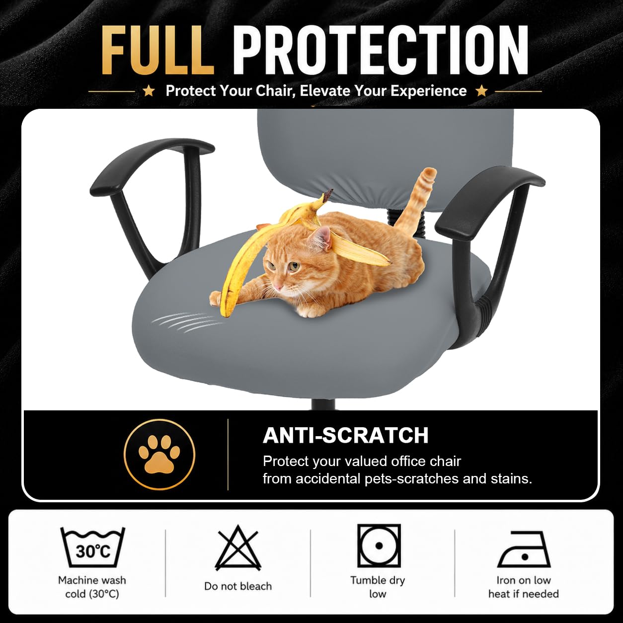 DIVA EN CAMINO DEC Stretchable Desk Office Chair Seat Covers - Universal Stretch Computer Chair Slipcover - Washable Rotating Backrest Coverings & Cushion Protectors for Dogs, Cats, Pets, Mid Gray