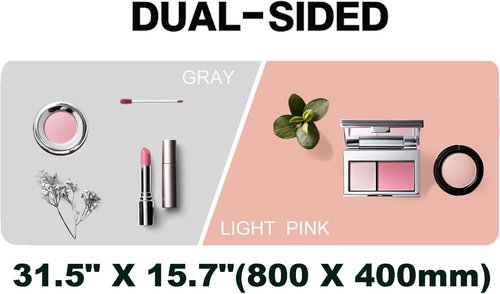 Dual-Sided Makeup Vanity Mat Pink and Silver,Non Slip Vanity Cover Pink Desk Mat to Protect Table 31.5 x 15.8 inches, Waterproof Oilproof Leather Nail Table Mat