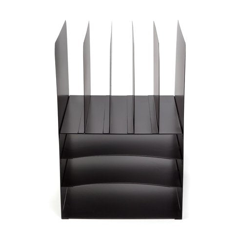 Huron Desktop File Binder Organizer Storage, Combination Vertical 5/Horizontal 3 Slot Compact Letter Tray, Black Steel