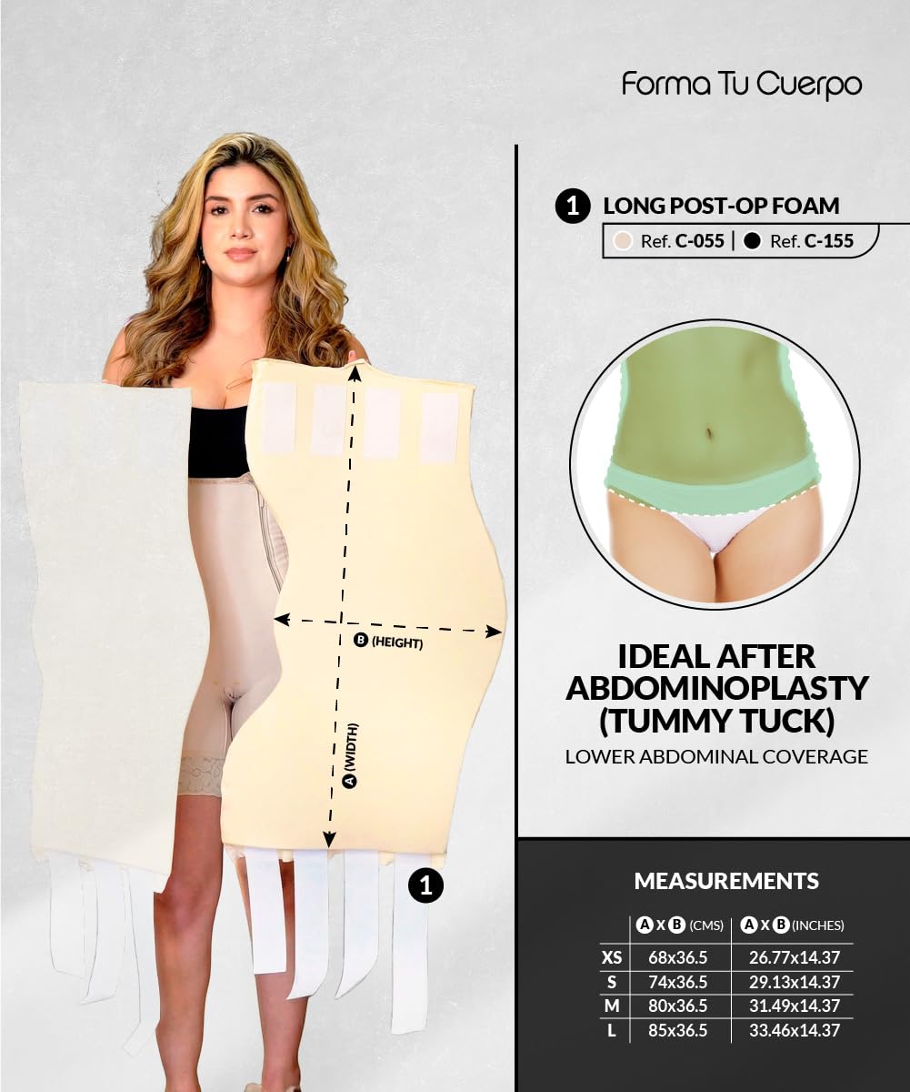 Forma Tu Cuerpo Lipo Foam 360 Long Post Surgery Abdominal Board for Lipo 360, Tummy Tuck, BBL Recovery, Compression Support, and Liposuction Supplies (Beige, M)