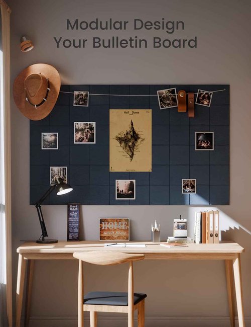 Fluxynara Large Felt Bulletin Board 48" x 36" Cork Board Alternative-12 Pack with 70 Safe Removable Adhesive Tabs, Cork Boards for Walls Cork Board for Home Office Classroom Pin Board-Denim Blue