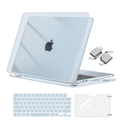 MOSISO Compatible with MacBook Air 13 inch Case 2025 2024 2023 2022 M4 A3240 M3 A3113 M2 A2681, Plastic Hard Shell&Keyboard Cover&Screen Film&Type C for MacBook Air 13.6 inch Case, Crystal Sky Blue