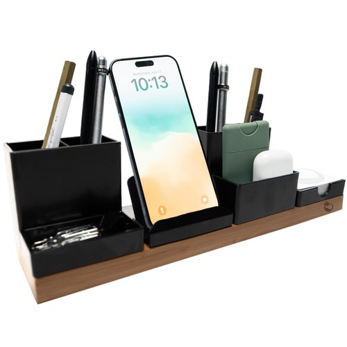The Original Magnetic Desk Organizer (As Seen On PBS) - Patented Office Supplies Holder with Customizable Trays - Black