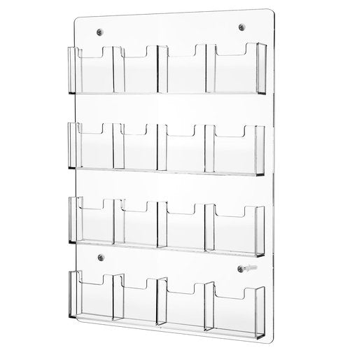 Ripeng 16 Pocket Vertical Business Card Holder Wall Mount Clear Sticker Display Rack Acrylic Business Card Holder Display Vertical Multiple Clear Acrylic Organizer for Home Office Wall