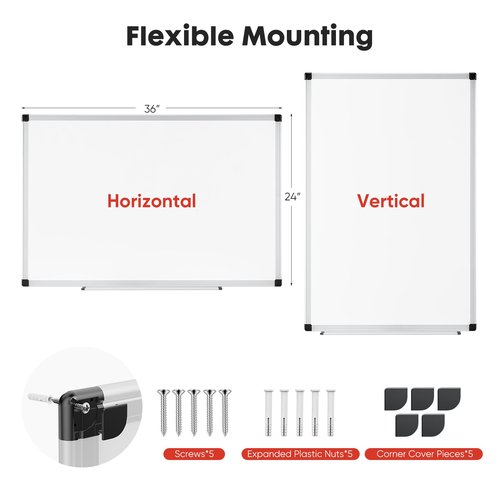 Sweetcrispy Magnetic White Dry Erase Board Set of 2 for Wall, 36 X 24, Sliver Reinforced Aluminum Frame,2 Dry Eraser & 4 Markers & 8 Magnetic Pins