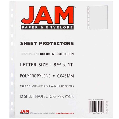 JAM PAPER Sheet Protectors - Fits Standard 8 1/2 x 11 Paper - Clear - 120 Document Sleeves/Box