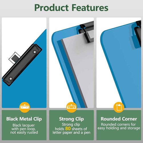 Juvealoe Blue Clipboard with Pen Holder, 8.5 x 11 Plastic Clip Boards with Black Low Profile Clip, Letter Size for Classroom, Teacher, Students, School, School & Office Supply(Pack of 20)