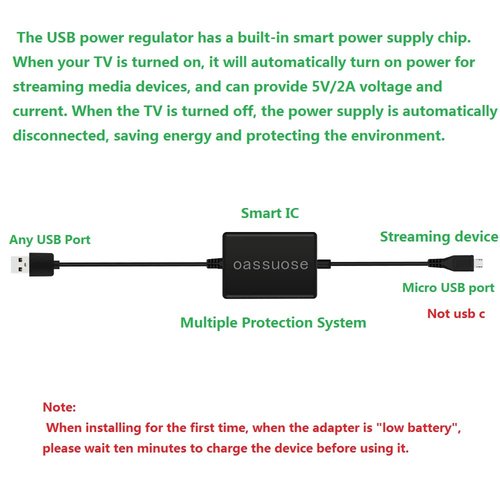 Oassuose USB Power Cable Adapter for Fire TV Stick,Powers Streaming TV Sticks Directly from TV USB Port(Eliminates AC Adapter and Very Long Power Cable)