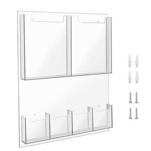zavekia Acrylic Brochure Holder Wall Mount,Multi Pocket Acrylic Magazine Holder Literature Display Clear Pamphlet Display Holder Plastic Wall Mount Slots