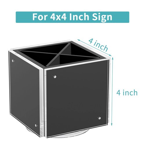 HIIMIEI Acrylic Rotating Pen Holder for Desk, Pencil Holder Picture Frame Holds 4 Family Photos of 4"x4", Desk Pen holder Organizer for Office, Classroom, Home, Kids (Black)