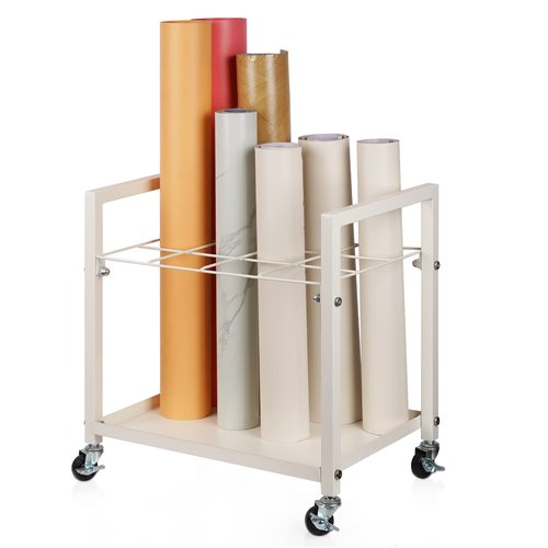 Cathyeen Blueprint Storage Rack and Holder - Metal Cart With Wheels, 12 Slots Roll File Holder for Home, Office, School - Poster and Architectural Storage (White)