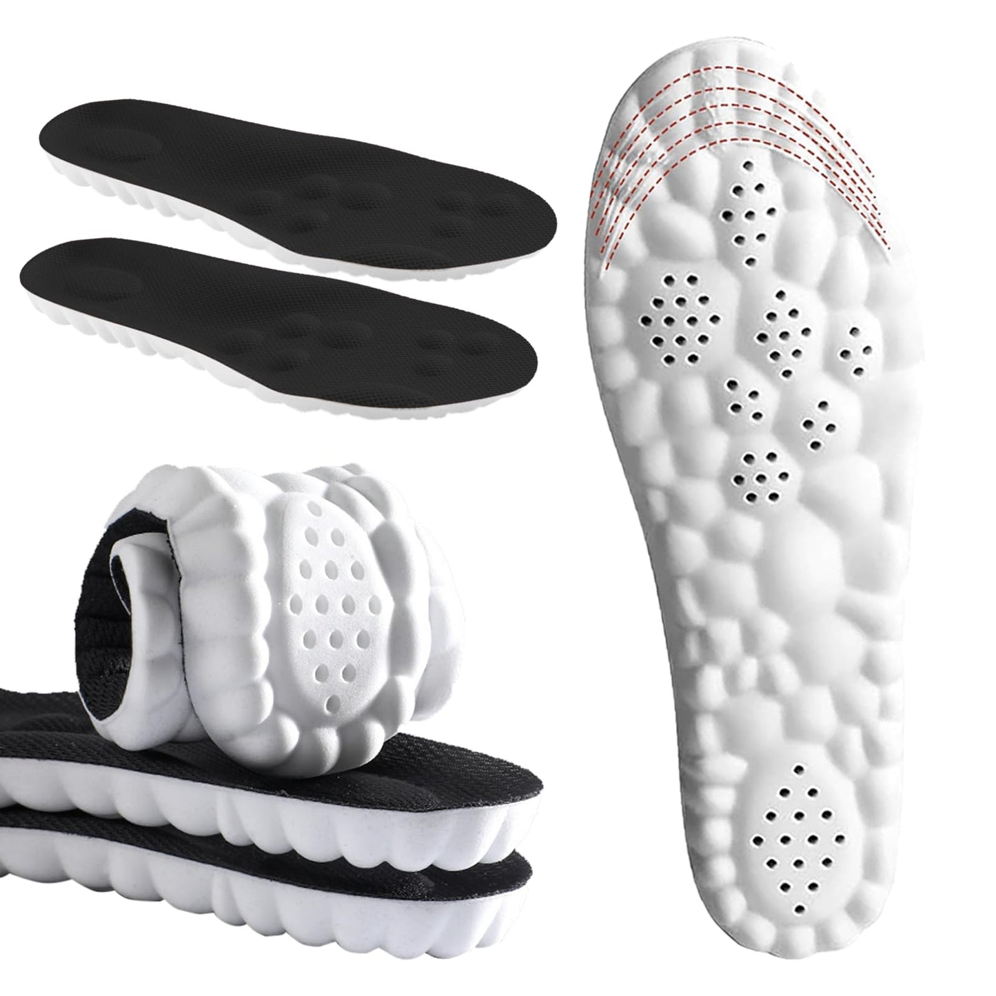 DWTWLE 4D Cloud Insoles for Men and Women Insoles Men Super Soft Anti-Fatigue, Shock Absorption, Relieve Foot Pain, (Black, Men: US 7-11)
