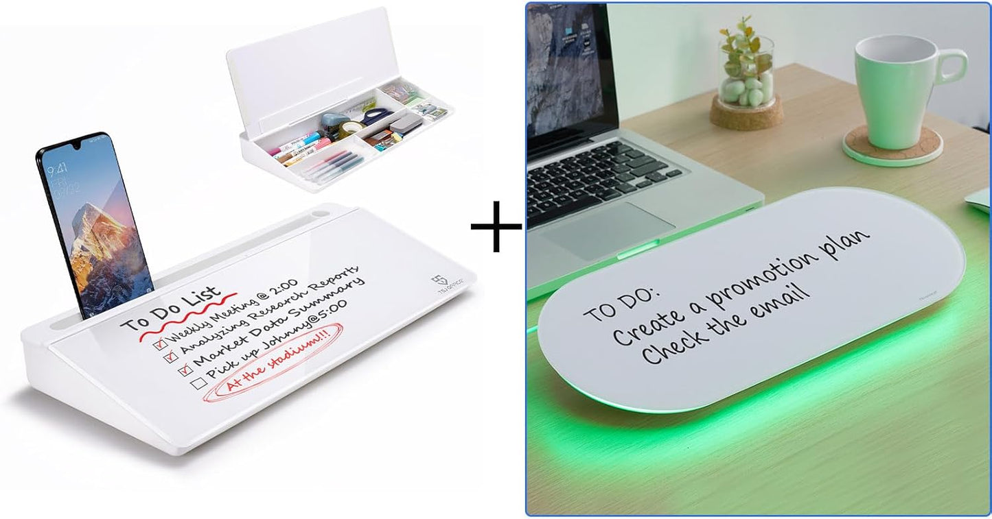 TSJ OFFICE Small Glass Desktop Whiteboard - Versatile Dry-Erase Board for Keyboard Stand | 17 x 7 Inches