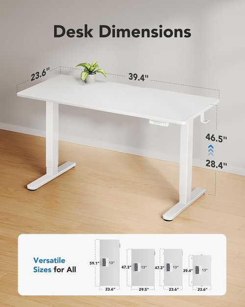 HUANUO Electric Standing Desk - Adjustable Height Computer Desk with 4 Memory Settings | 40" x 24", White