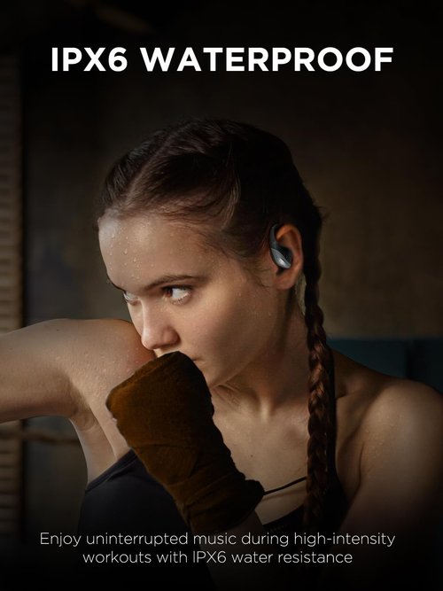 Open Ear Headphones, Bluetooth 5.4 True Wireless Earbuds Bone Conduction Headphones with Mic Clear Calls, Comfort Fit Lightweight Bone Ear Buds with Hooks, 56H Playtime, IPX6 for Sport, Black