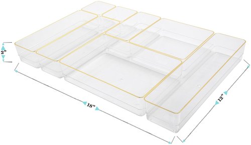 Martha Stewart Kerry Plastic Stackable Office Desk Drawer Organizers, Set of 8, with Gold Trim