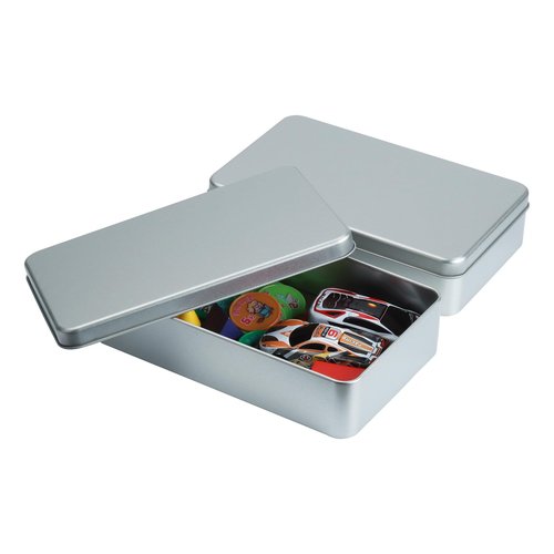 AnRui 2Pcs Silver Metal Tin Box with Lid - 7.1 x 4.33 x 1.57 inch Small Metal Containers Portable Box Holder for Candies, Pills, Crafts, Jewelry, Cash, Watercolor, Car Keys