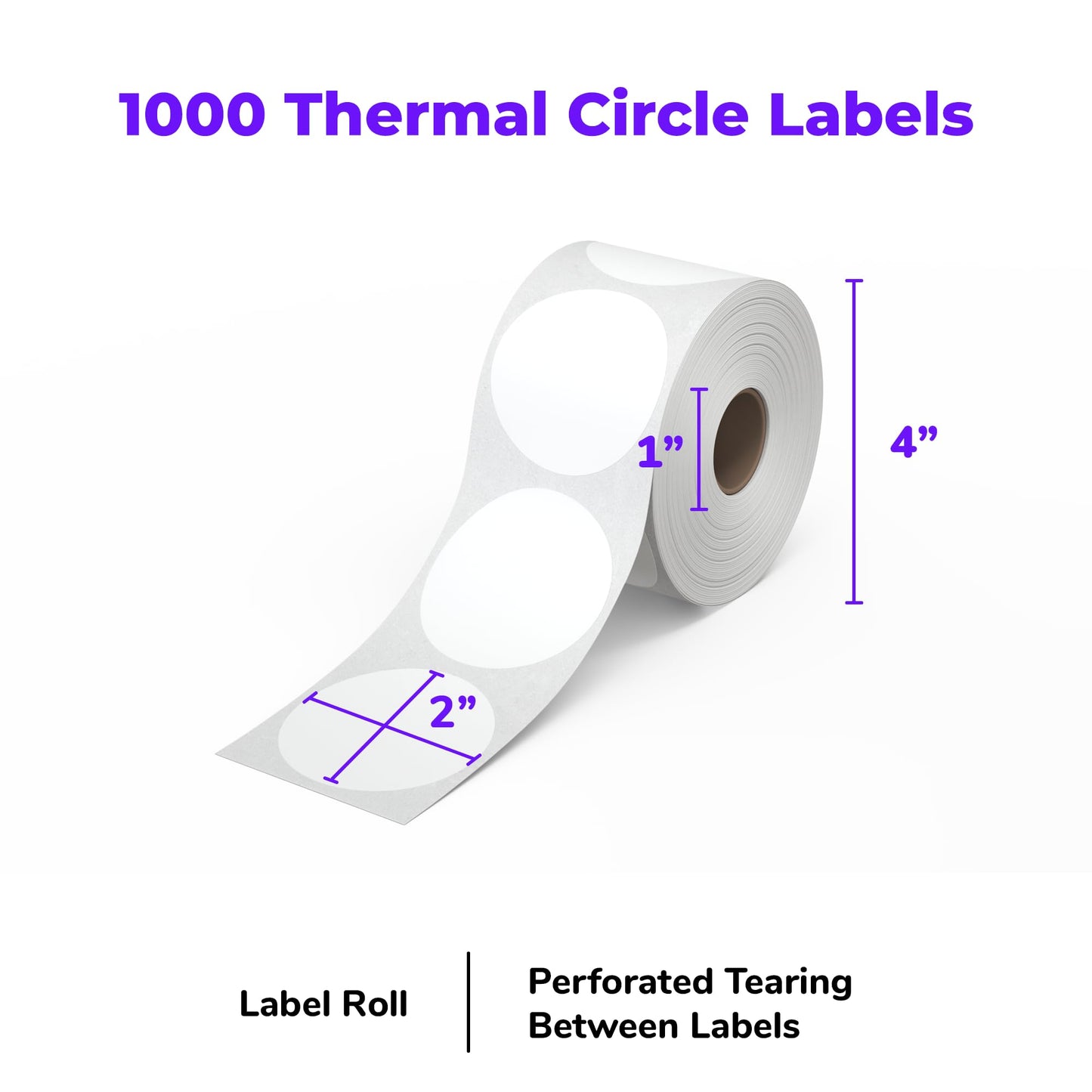 Rollo Circle Thermal Labels 2 Inch - Roll of 1,000 Round Sticker Labels - Multi-Purpose Direct Thermal Printer Stickers 2x2 (White)