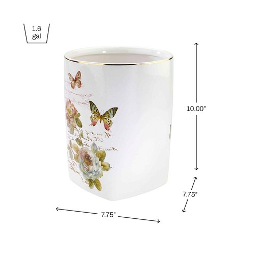 Avanti Linens - Wastebasket, Decorative Trash Can, Butterfly Inspired Home Decor (Butterfly Garden Collection),White