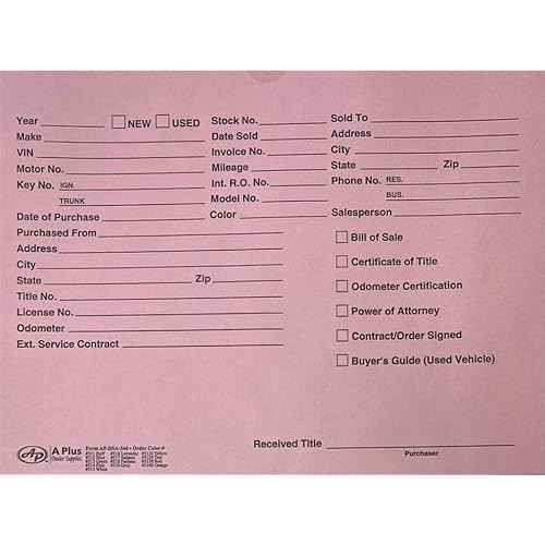 A Plus Paper Printed Vehicle Dealer Envelopes 9x12 Deal Jackets (100 Shrink Wrapped) (Pink))