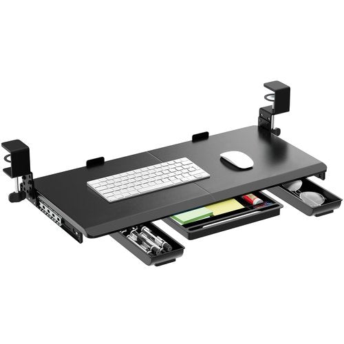 Height Adjustable Keyboard Tray Under Desk Slide Out, 27(33 Including Clamps)*11 Inch, Ergonomic Keyboard & Mouse Drawer Extender Holder, Sturdy C-Clamp Mount, for Home, Office, Black