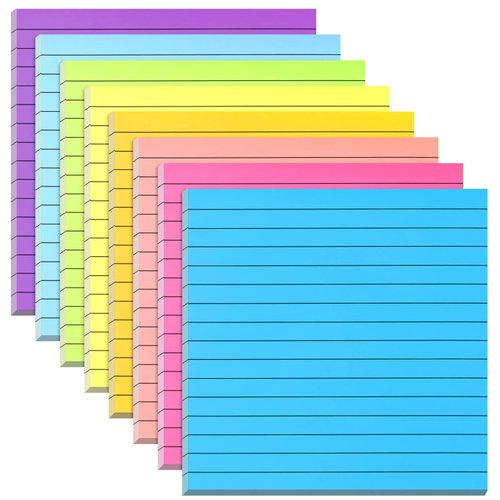 Qeeenar 8 Pads Big Sticky Notes 11 x 11 Inch Lined Jumbo Large Sticky Notes for Wall,Giant Strong Power Memo Square Post for Office, 25 Sheets/Pad(Bright Color)