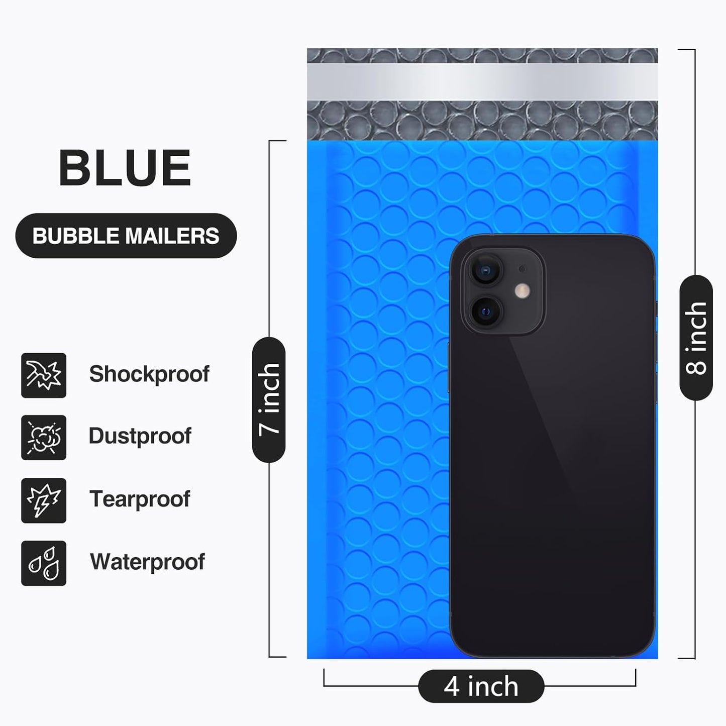 UCGOU Bubble Mailers - 4x8 Inch Blue Padded Envelopes | 50 Pack Waterproof Self-Seal Bags for Jewelry & Makeup