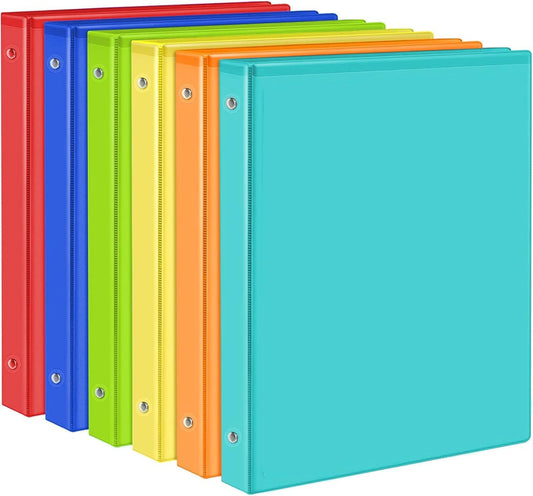 1 Inch Binders - Skiennix 3 Ring with 2 Interior Pockets | Holds 200 Sheets, 6 Pack - Versatile for Home, Office & School