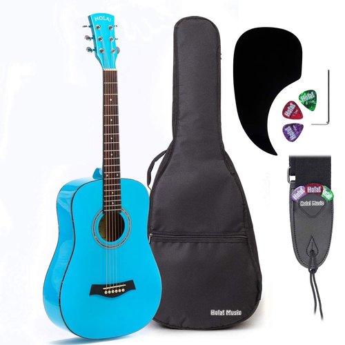 Hola! Music 3/4 Size Acoustic Guitar Bundle for Beginners, 6 String Beginner Solid Spruce Top Acoustic Guitar With Rosewood FIngerboard, 36 inch, Light Blue