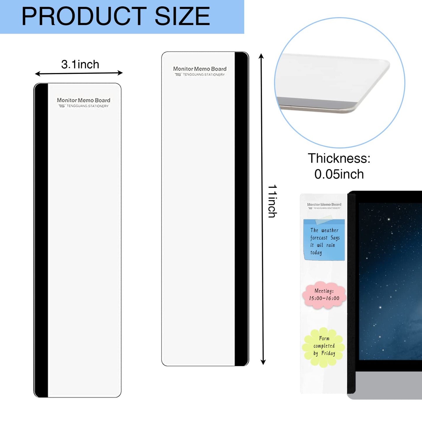 Monitor Memo Board - Multifunction Computer Transparent Side Panel Creative Desktop Easy to Use Suitable for Home Office Left and Right (2pcs)