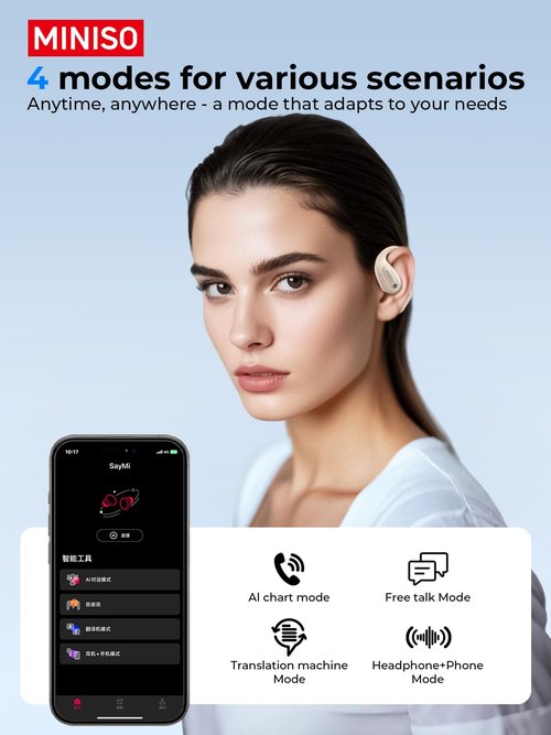 MINISO Translation Earbuds Real Time, Language Translator Earbuds with 135 Languages, LED Display, Bluetooth 6.0, Open-Ear translating Earbuds with APP, 60Hrs Playtime, Perfect for Business & Travel